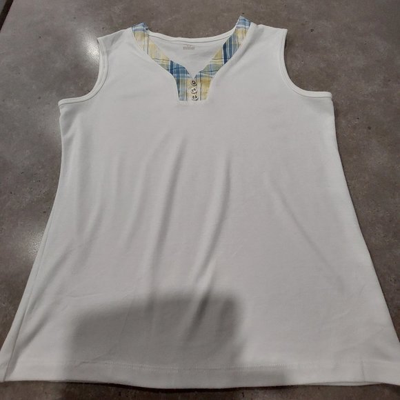 ALIA Women's Cotton-Blend Sleeveless Top with Plaid Neckline Trim - Sz S/P - Picture 3 of 6